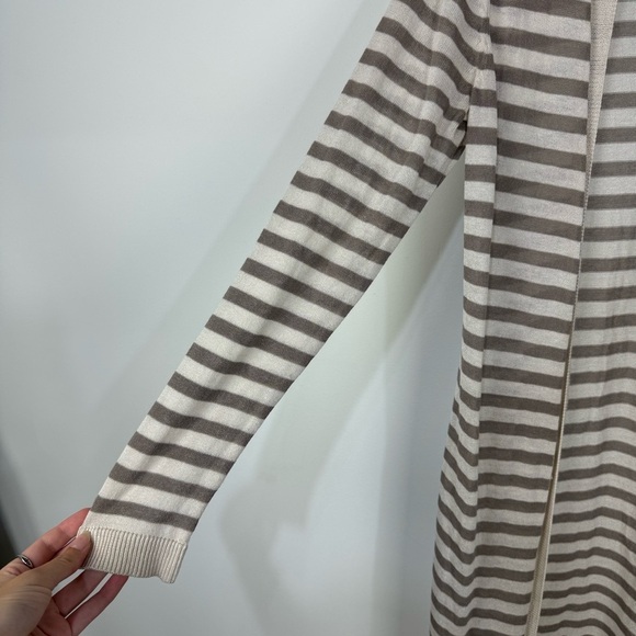 Chico's Striped Sheer Mesh Longline Cardigan neutral beach - Picture 3 of 4